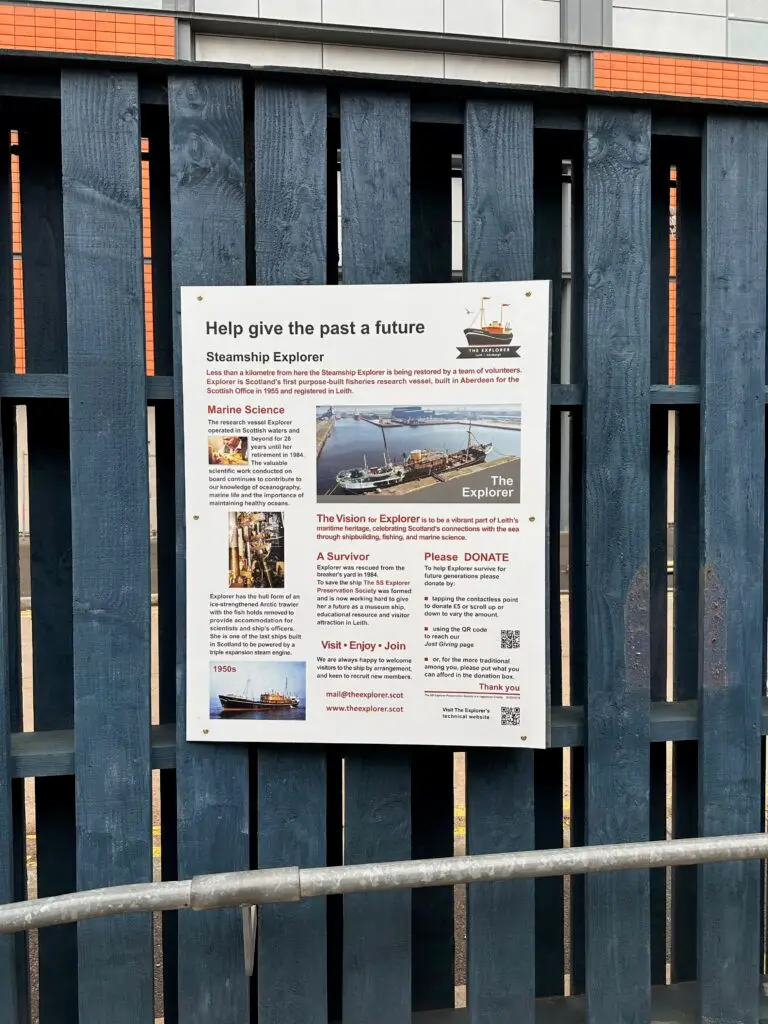 Explorer Blurb at donation point on HMY Britannia